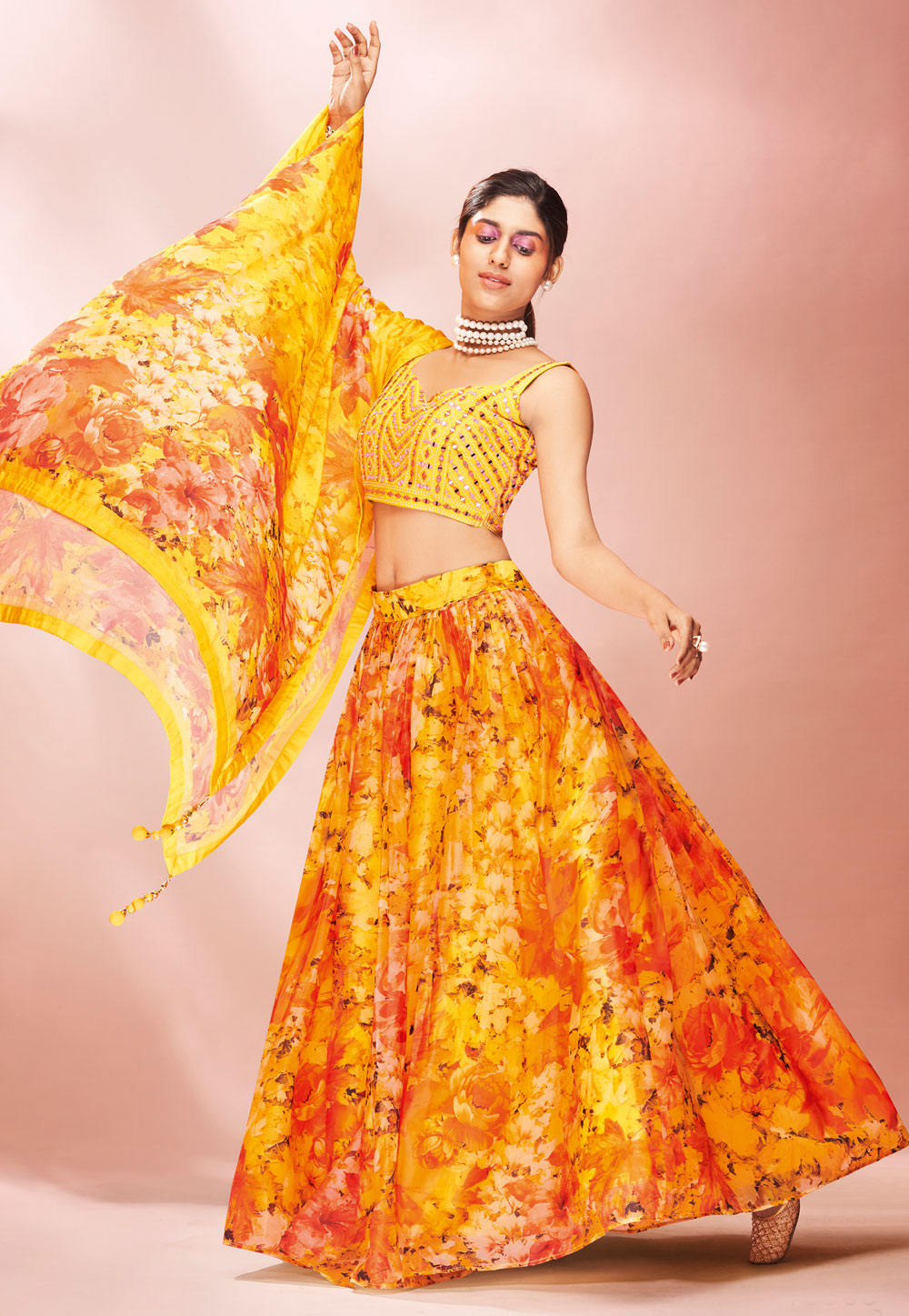 Pastel Yellow Floral Embroidered Lehenga Set | Diya Rajvvir – KYNAH