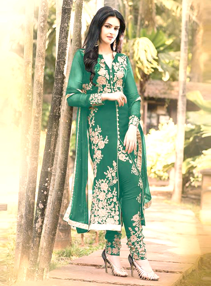 Green Georgette Pakistani Style Suit 87841