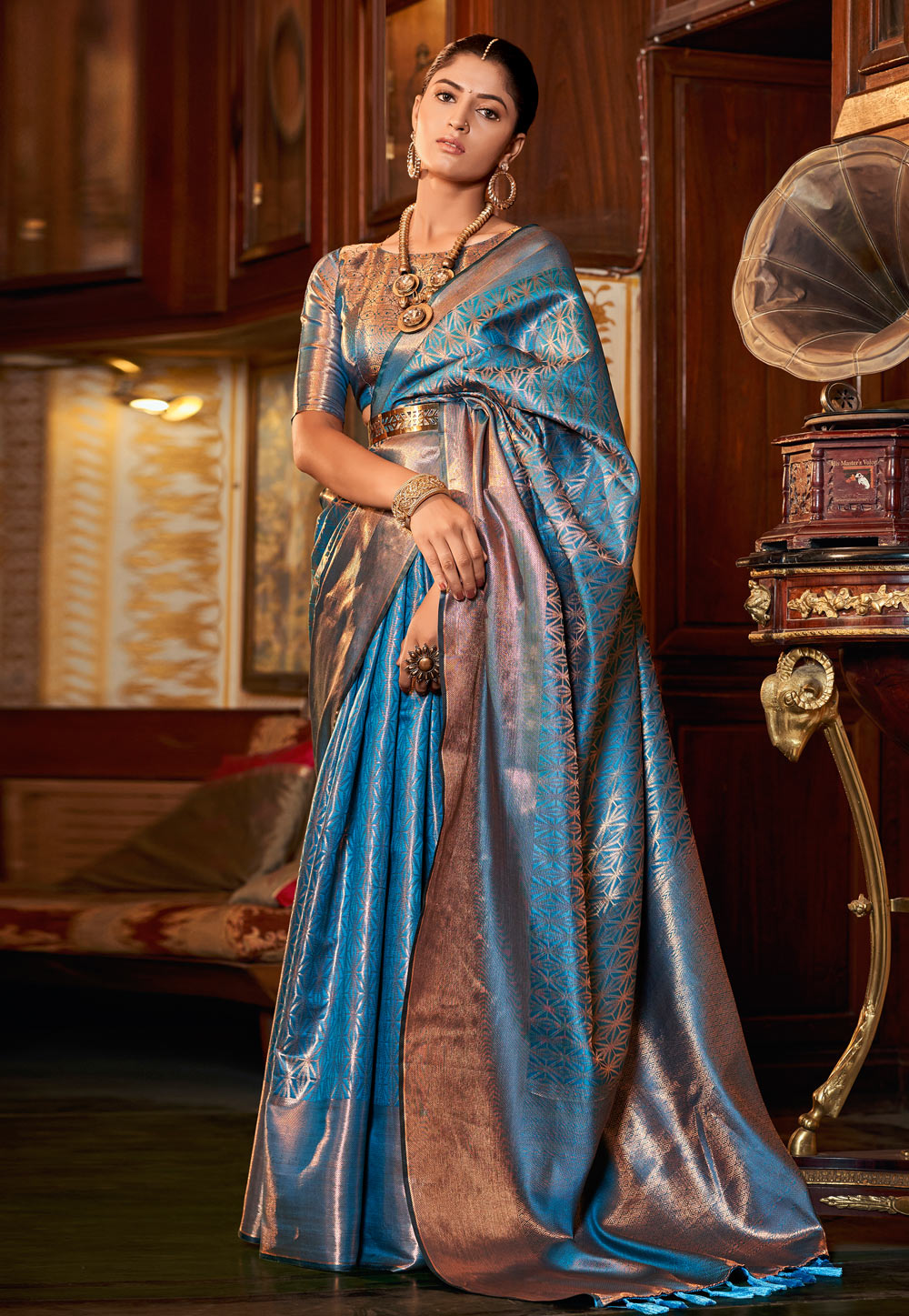 Sky Blue Kanjivaram Silk Saree With Blouse 258246