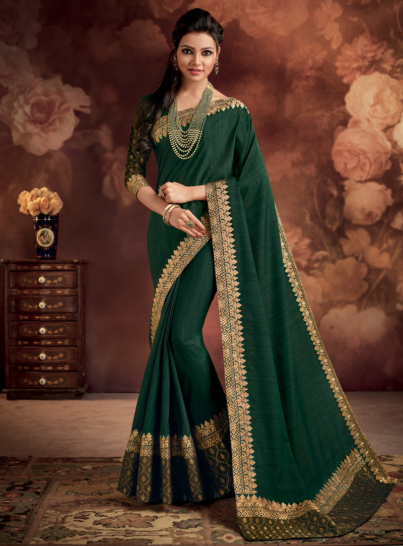 Green Raw Silk Festival Wear Saree 124067