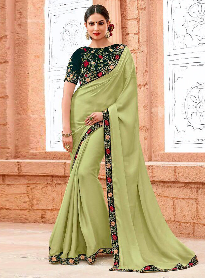 Light Green Crepe Saree With Blouse 112294