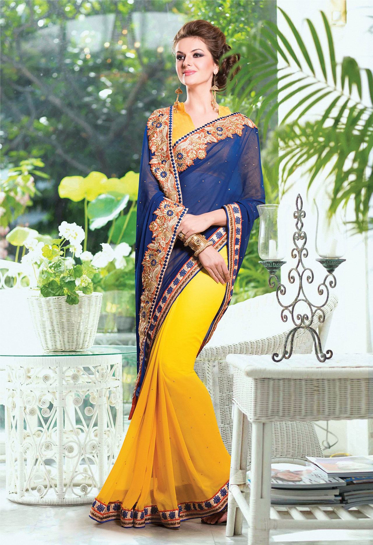 Navy Blue Georgette Embroidery Party Wear Saree 43033