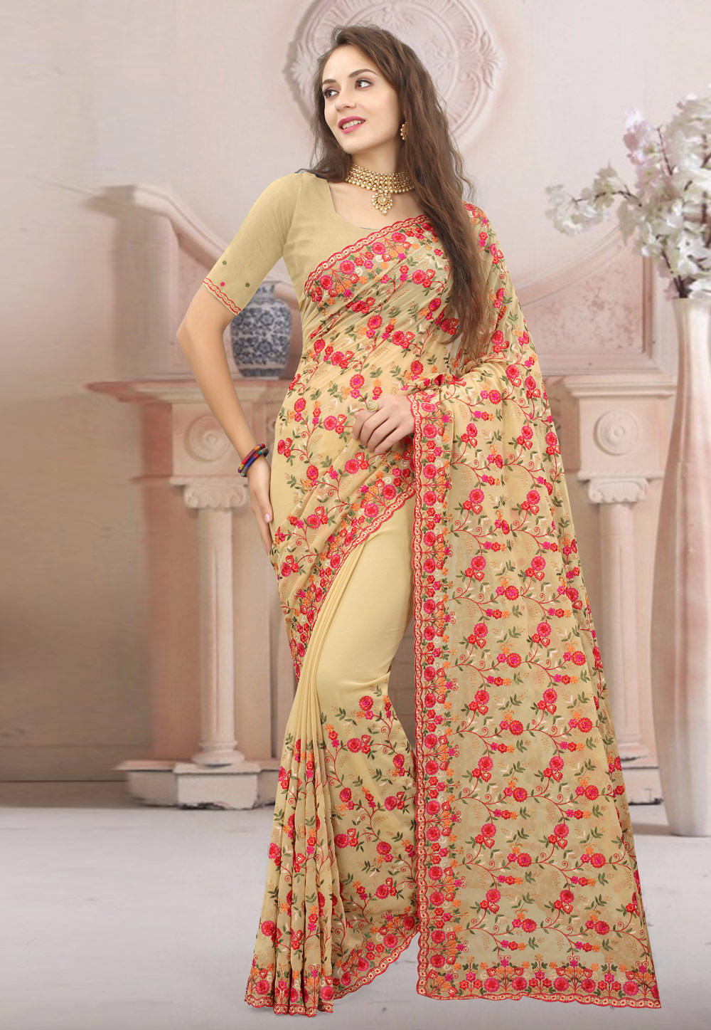 Beige Georgette Saree With Blouse 245951