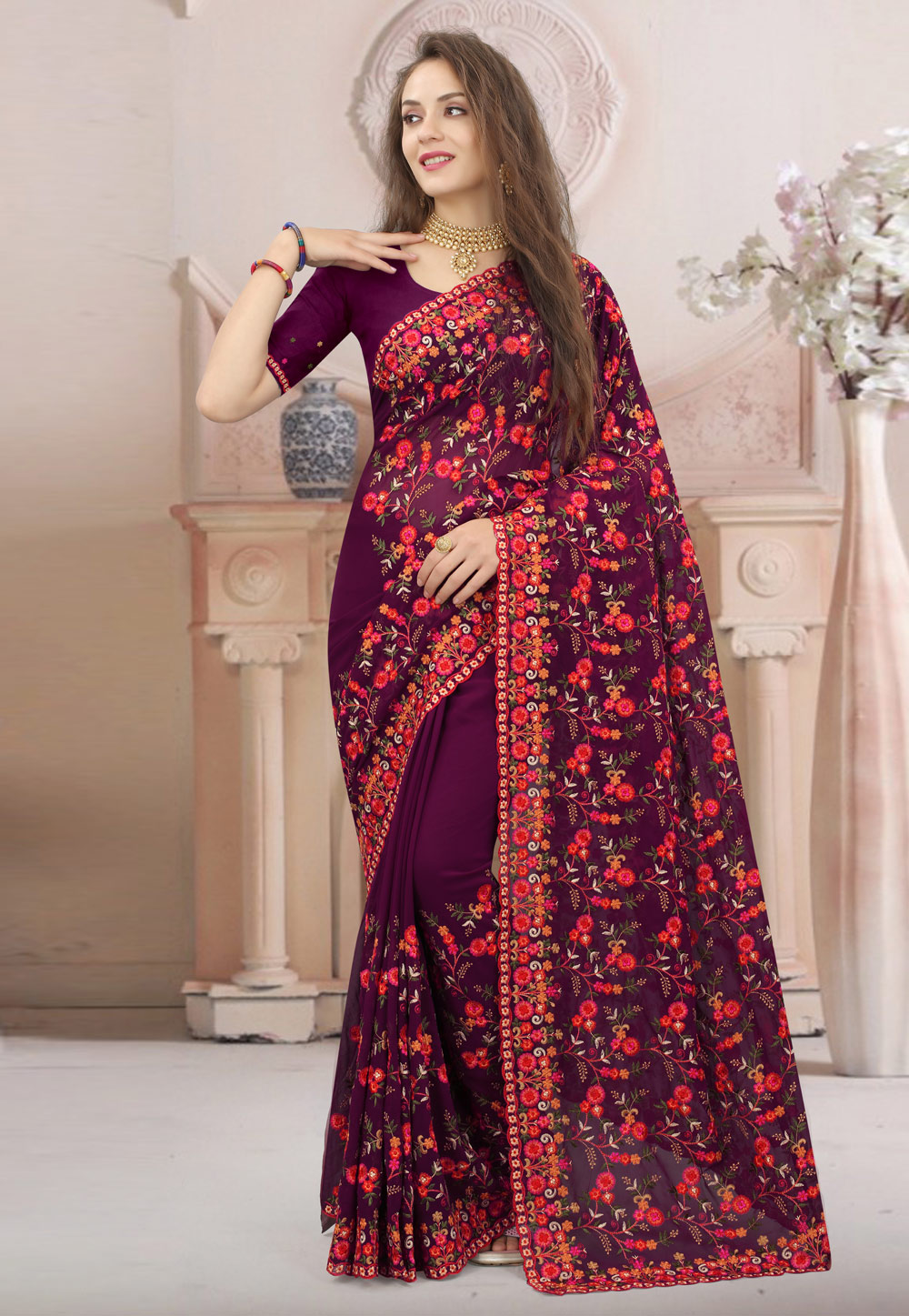 Purple Georgette Saree With Blouse 245953