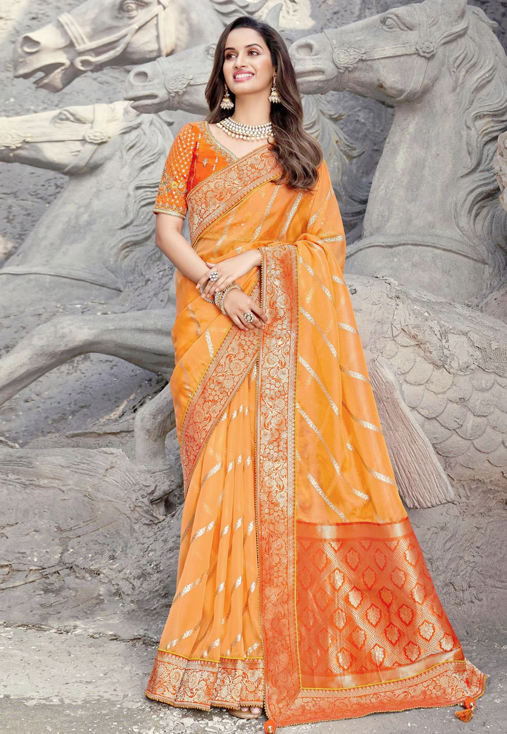 Orange Silk Festival Wear Saree 237414