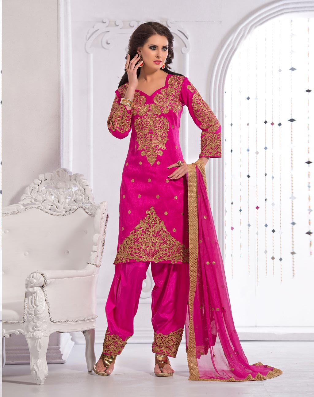 Magenta Art Silk Punjabi Suit 63763