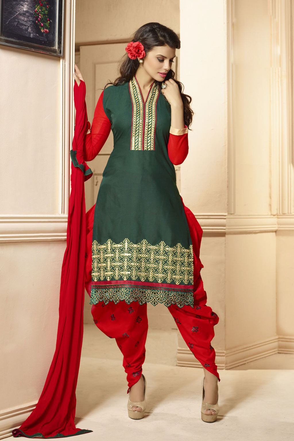Green Cotton Punjabi Suit 60315
