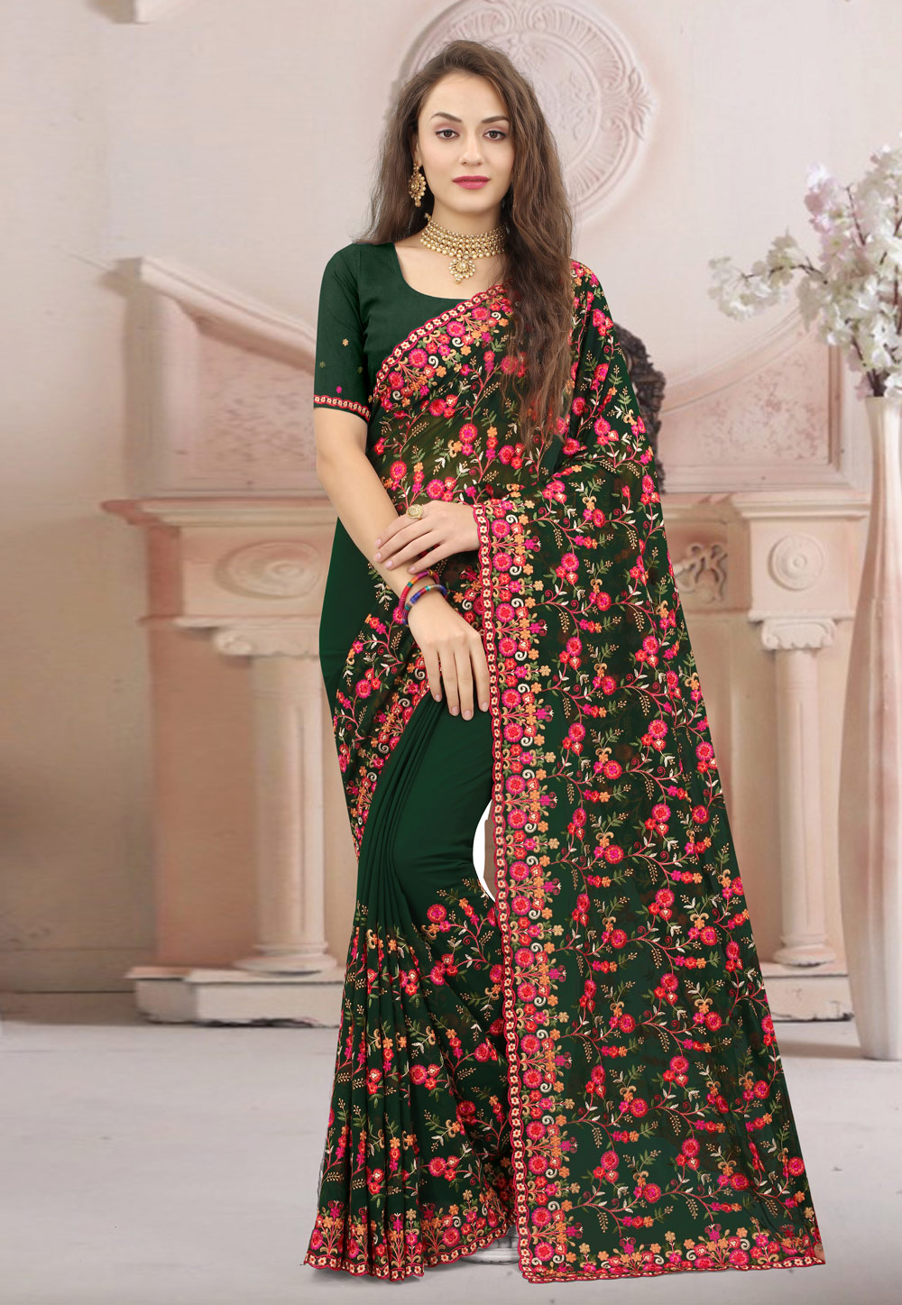 Green Georgette Saree With Blouse 245955