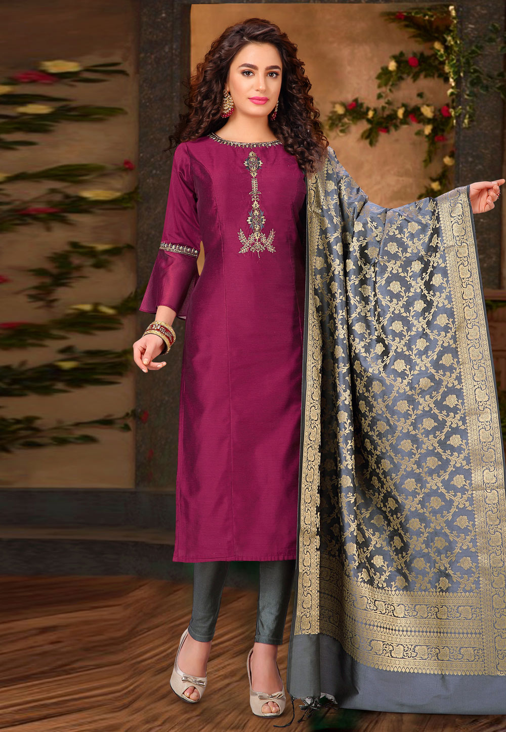 Purple Banarasi Churidar Salwar Suit 196759
