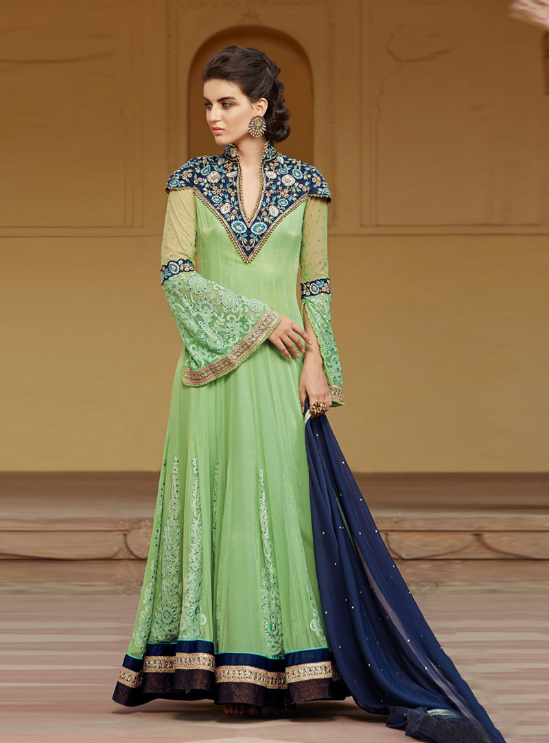 Green Soft Net Floor Length Anarkali Suit 76745