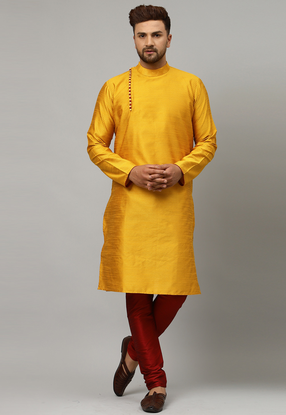 Yellow Dupion Silk Kurta Pajama 229823