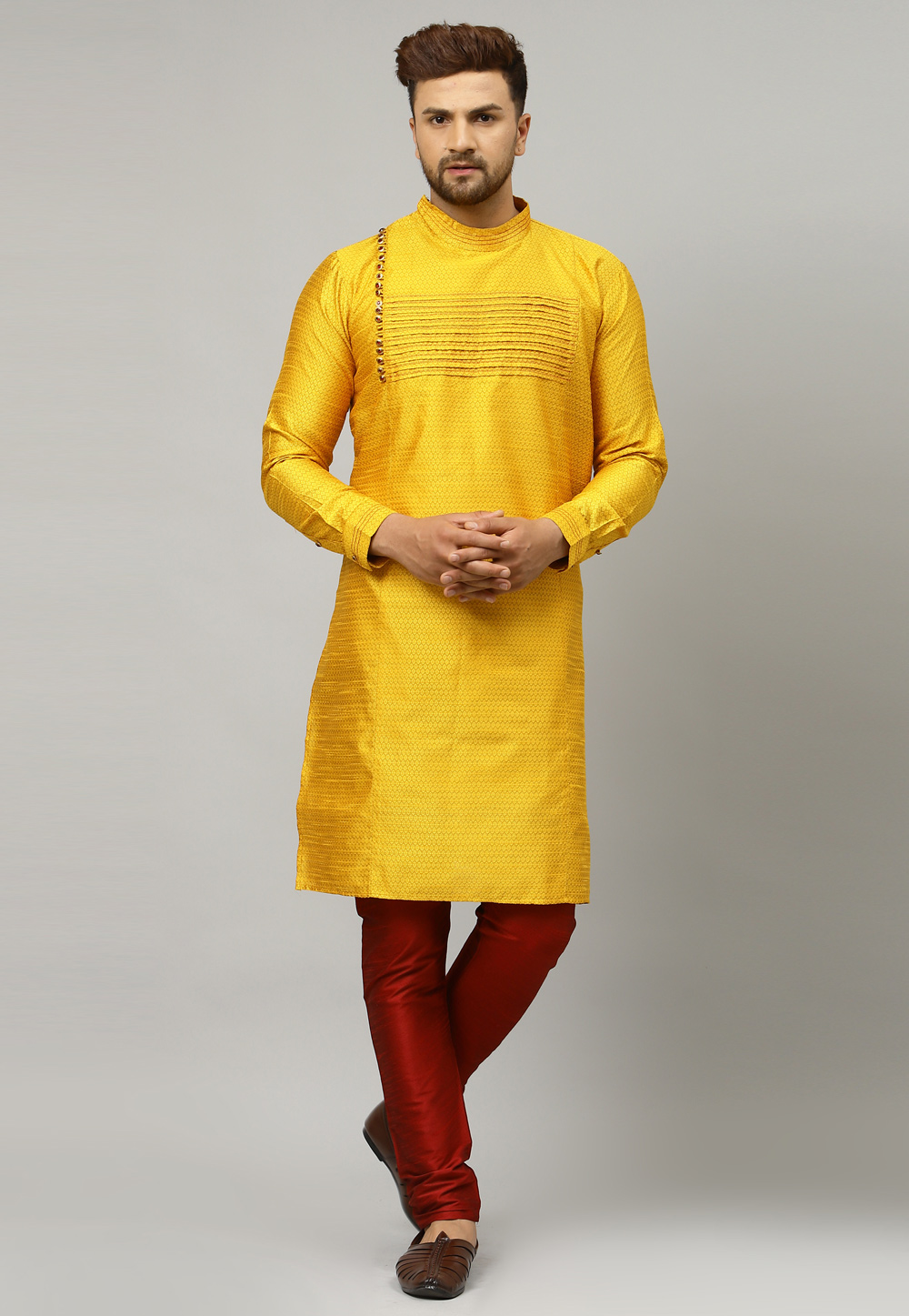 Yellow Dupion Silk Kurta Pajama 229825