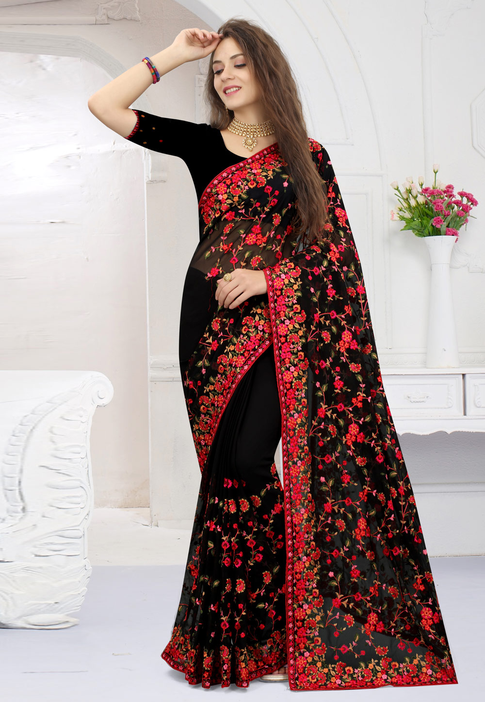 Black Georgette Saree With Blouse 246165
