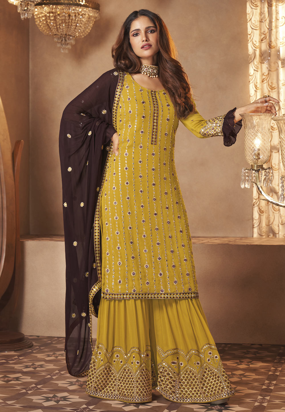 Yellow Georgette Sharara Suit 234386