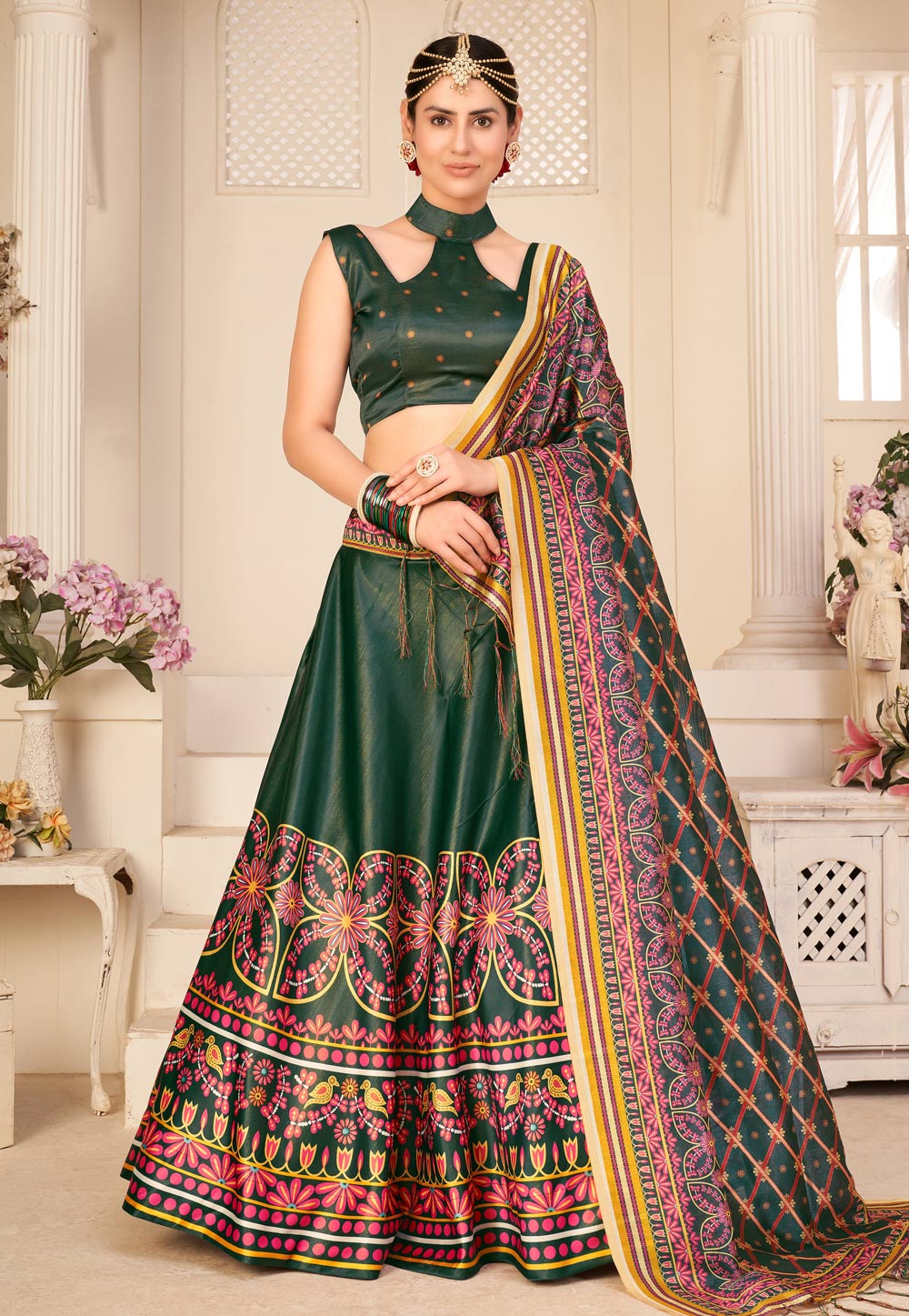 Green Silk Circular Lehenga Choli 242697