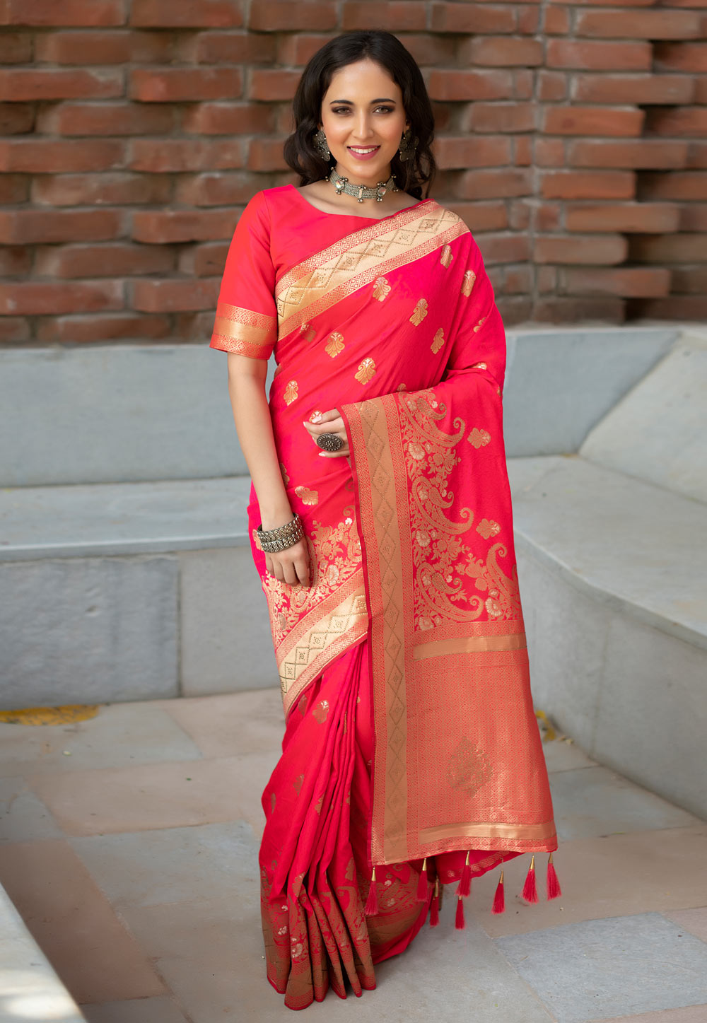 Pink Banarasi Silk Saree With Blouse 231871