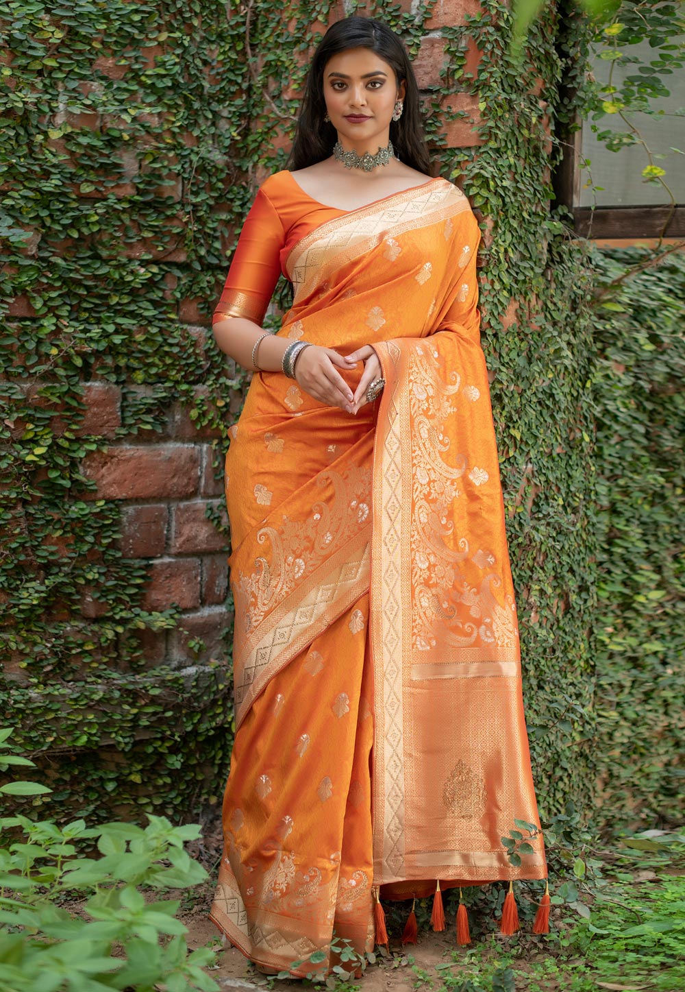Orange Banarasi Silk Festival Wear Saree 231872