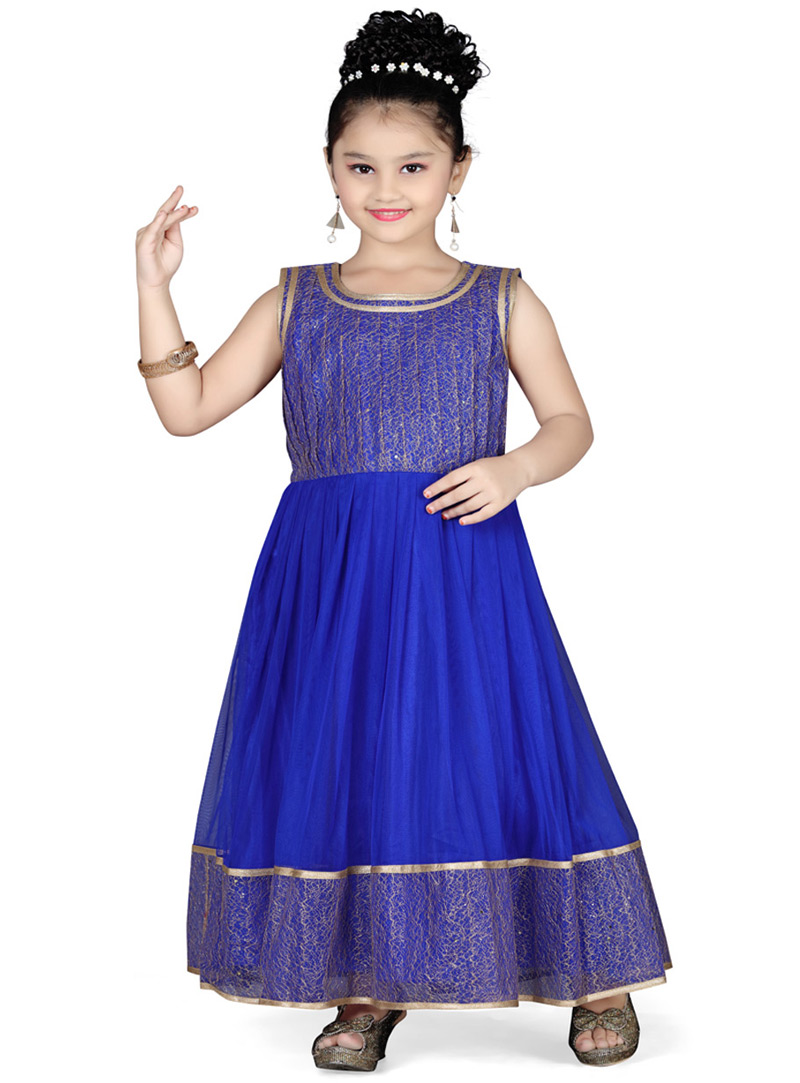 Blue Net Readymade Kids Gown 78205
