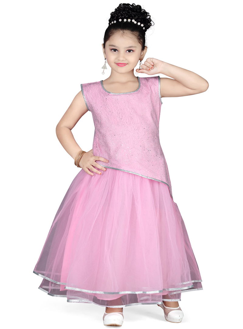 Pink Net Readymade Kids Gown 78206