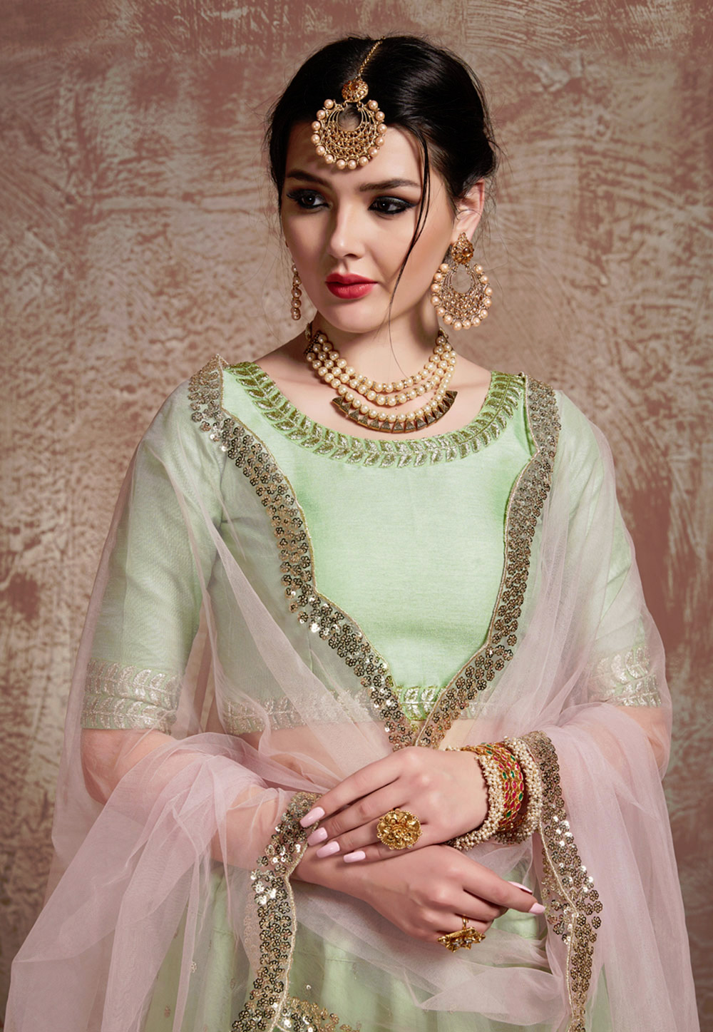 Elegant Pista Green Wedding Lehenga Choli