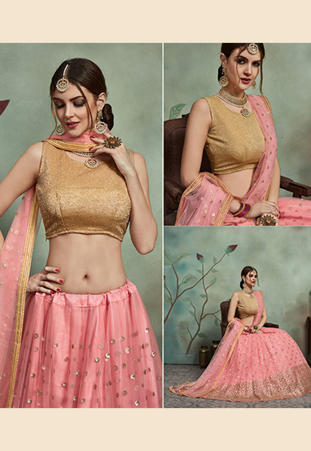 Pink Net Circular Lehenga Choli 266289