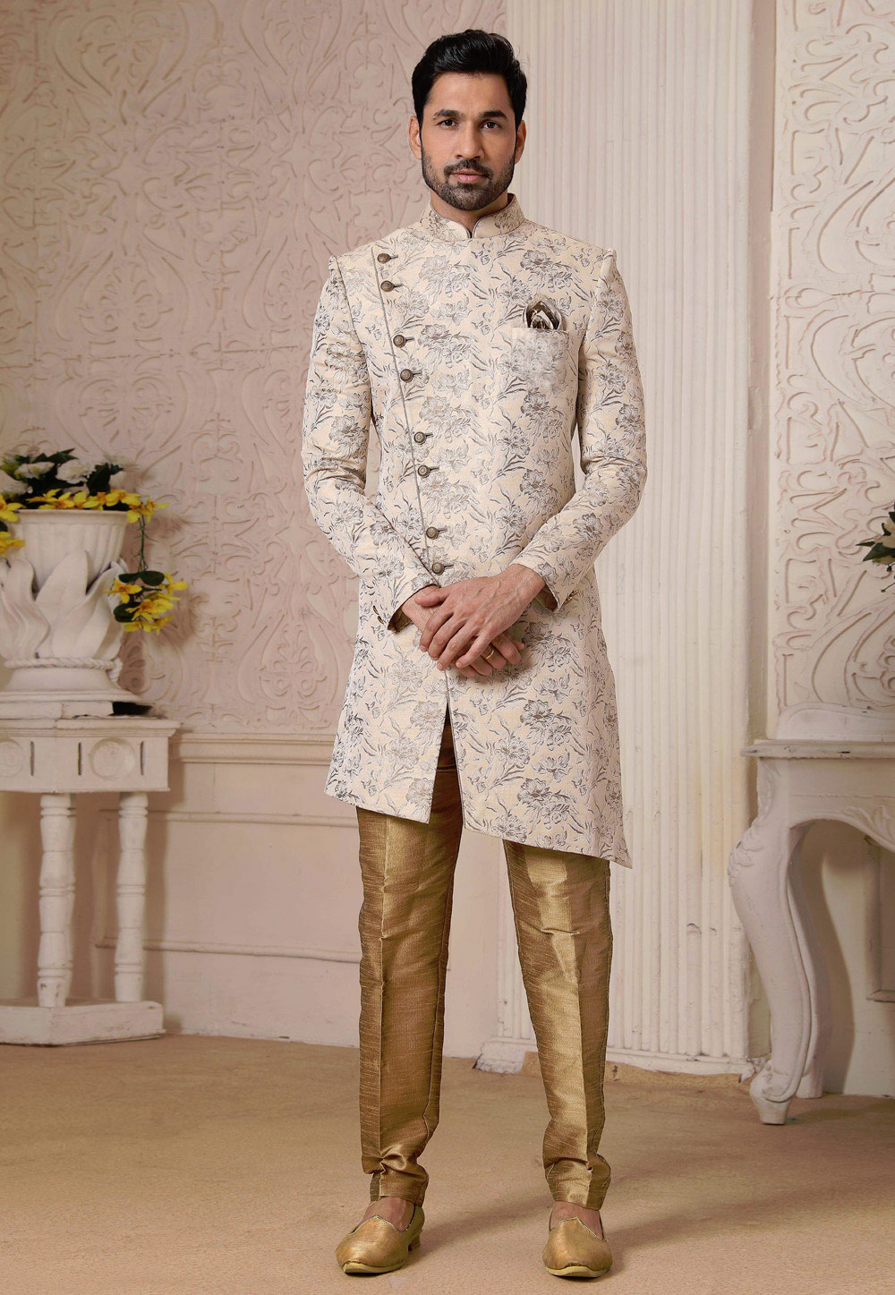 Cream Silk Indo Western Suit 235103