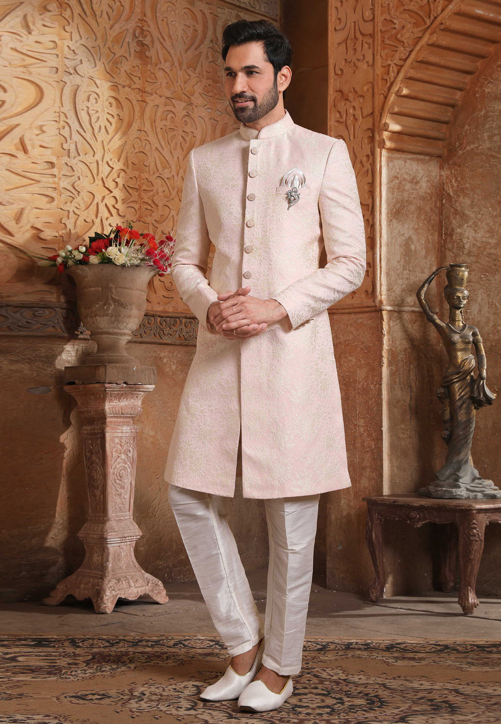 Pink Silk Indo Western Suit 235106
