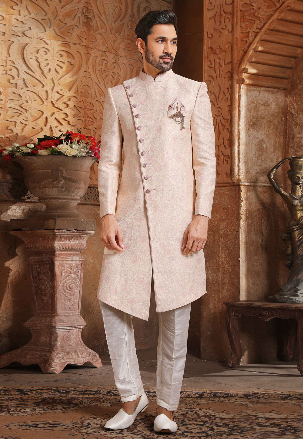 Cream Silk Indo Western Suit 235108