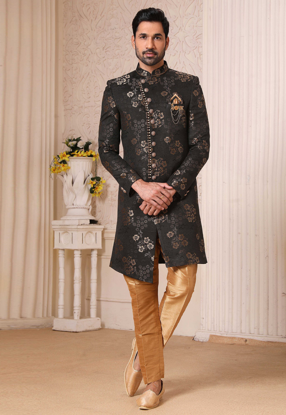 Black Silk Indo Western Suit 235109