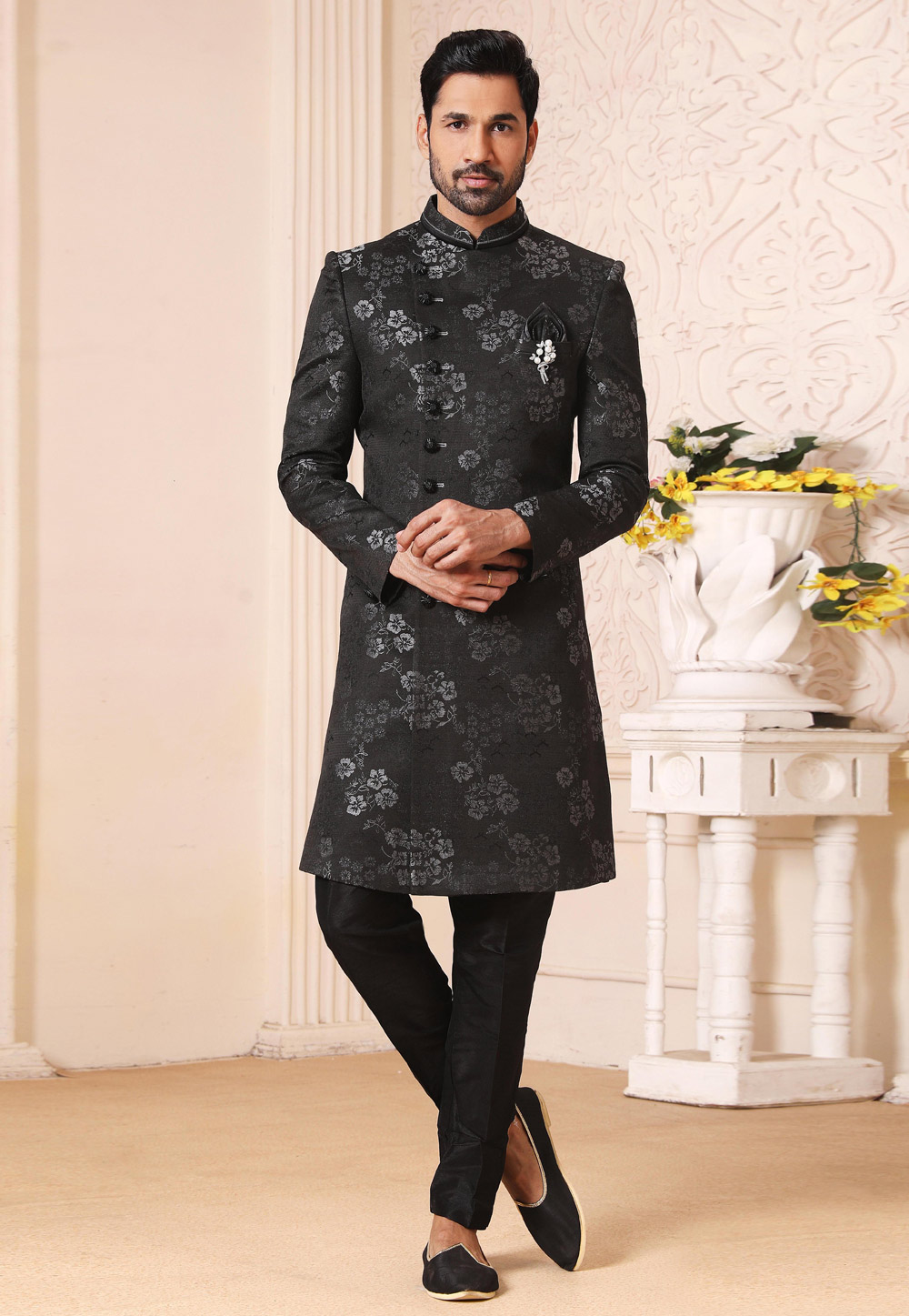 Black Silk Indo Western Suit 235110