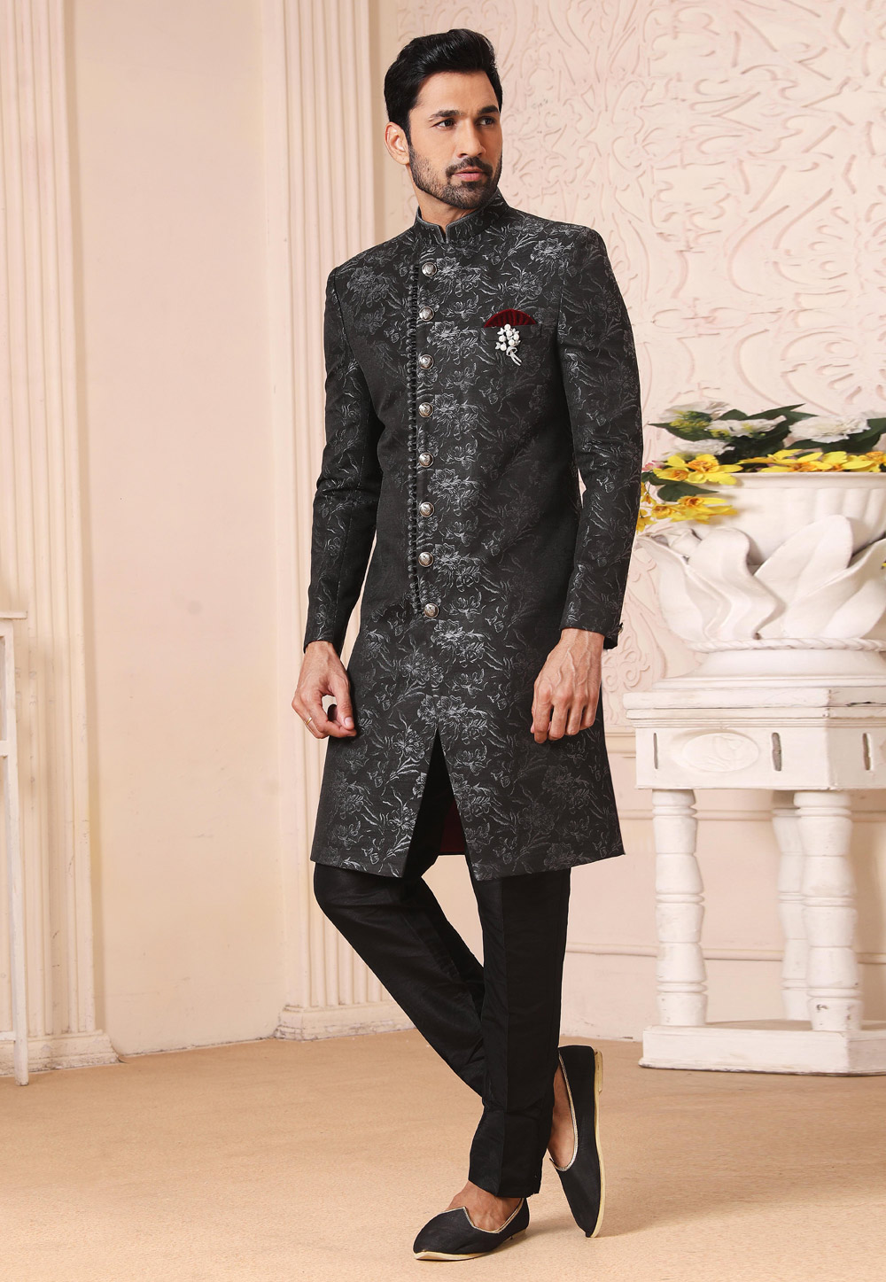 Black Silk Indo Western Suit 235111