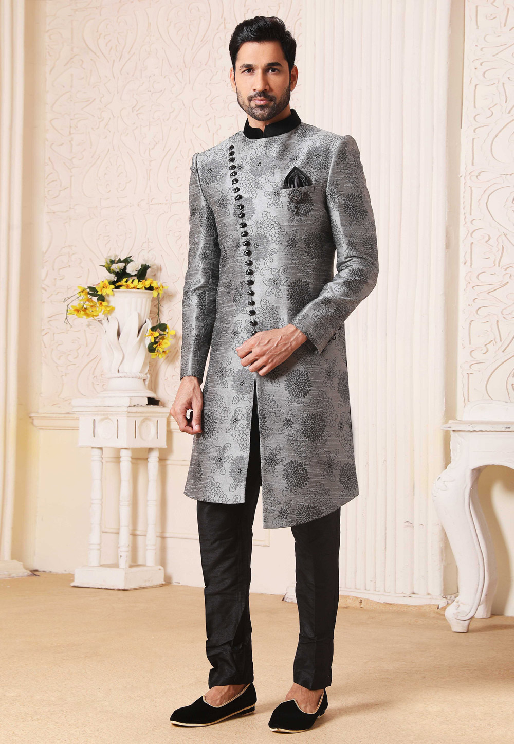 Grey Silk Indo Western Suit 235112