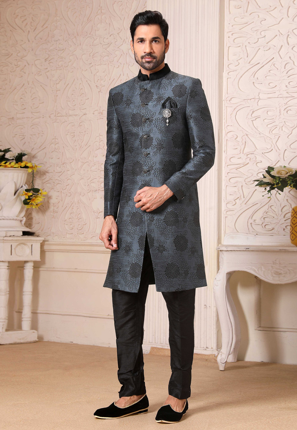 Grey Silk Indo Western Suit 235113