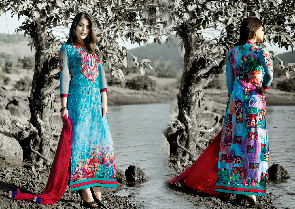 Sky Blue Georgette Pakistani Style Suit 47880