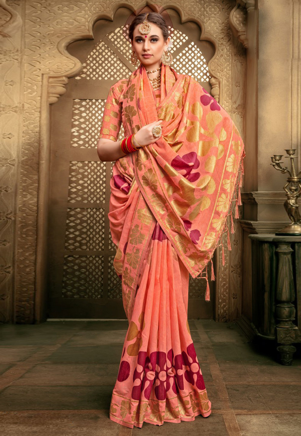 Peach Cotton Festival Wear Saree 197477