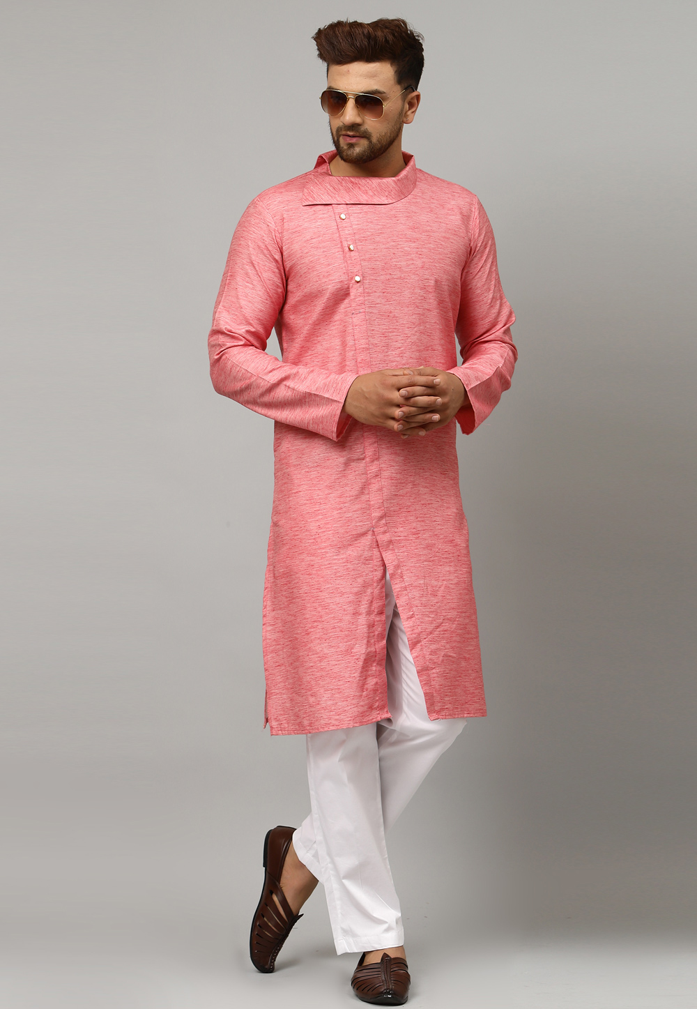 Pink Satin Kurta Pajama 229833
