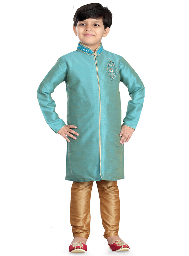 Aqua Art Dupion Kids Readymade Indo Western Suit 78250