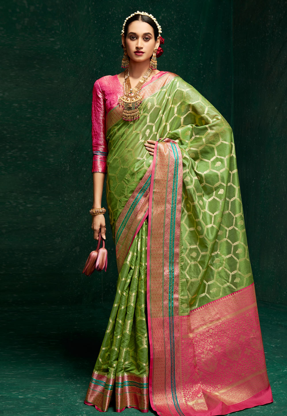Light Green Cotton Silk Saree With Blouse 263131