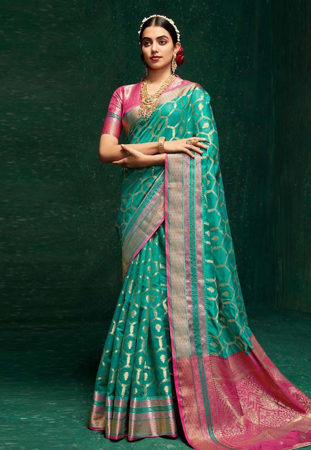 Turquoise Cotton Silk Saree With Blouse 263135