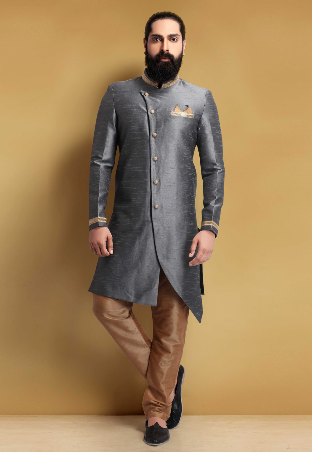 Grey Silk Indo Western Suit 235352