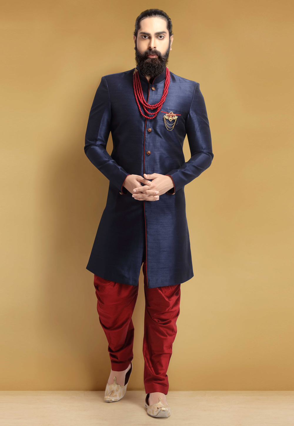 Navy Blue Silk Indo Western Suit 235354