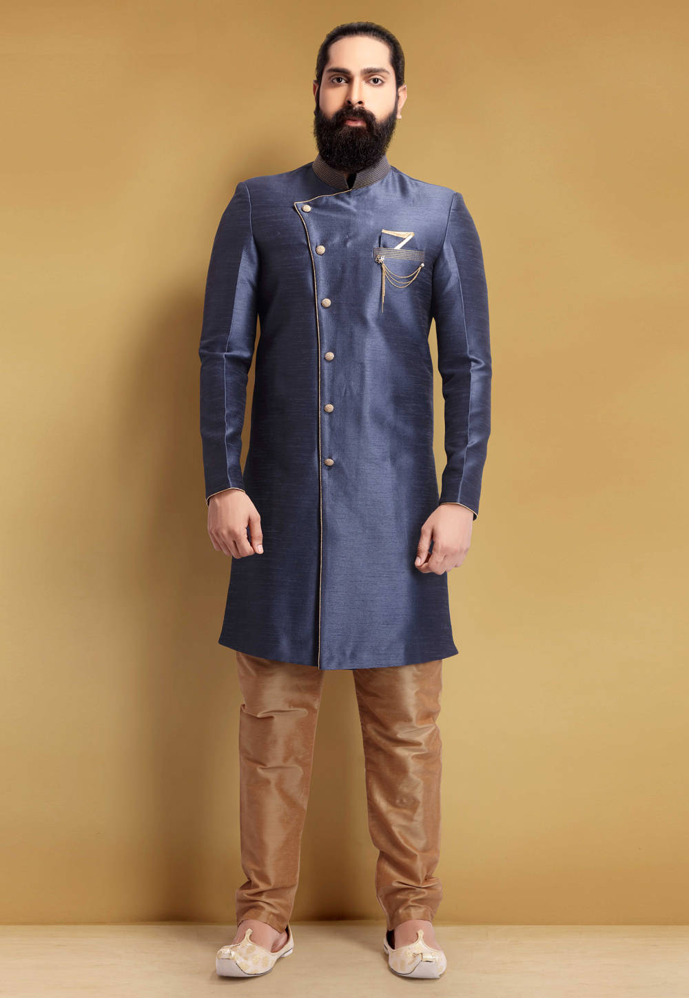 Navy Blue Silk Indo Western Suit 235355