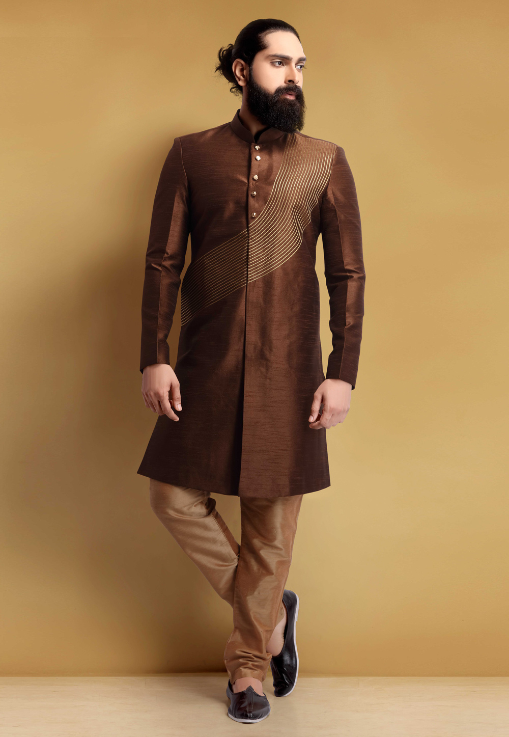 Brown Silk Indo Western Suit 235358