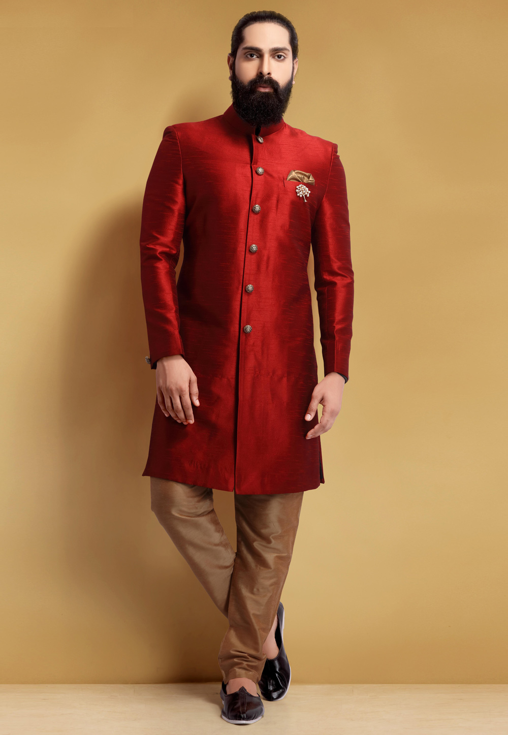 Maroon Silk Indo Western Suit 235377