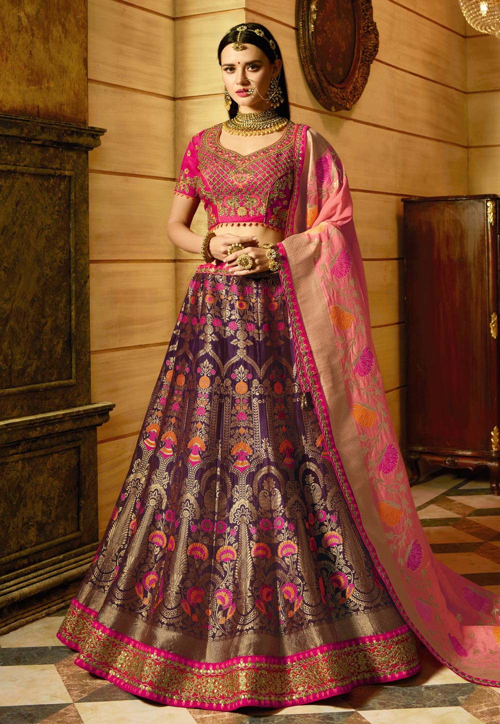 Purple Banarasi Silk Circular Lehenga Choli 153909