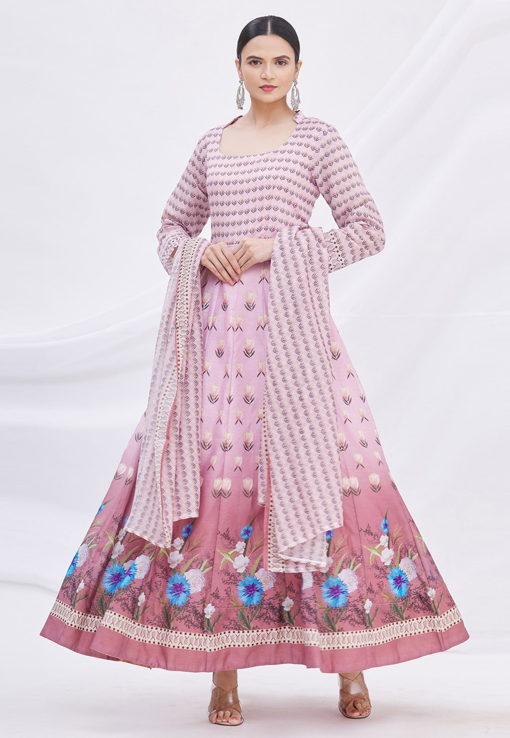 Pink Chanderi Readymade Abaya Style Anarkali Suit 235453
