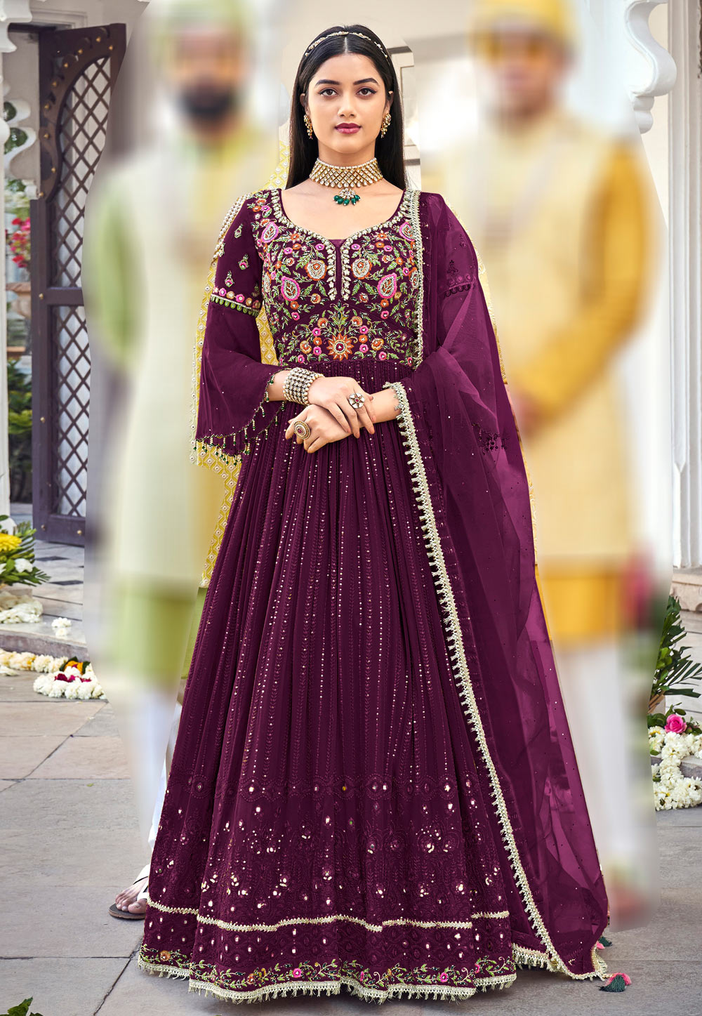 Purple Faux Georgette Abaya Style Anarkali Suit 254376
