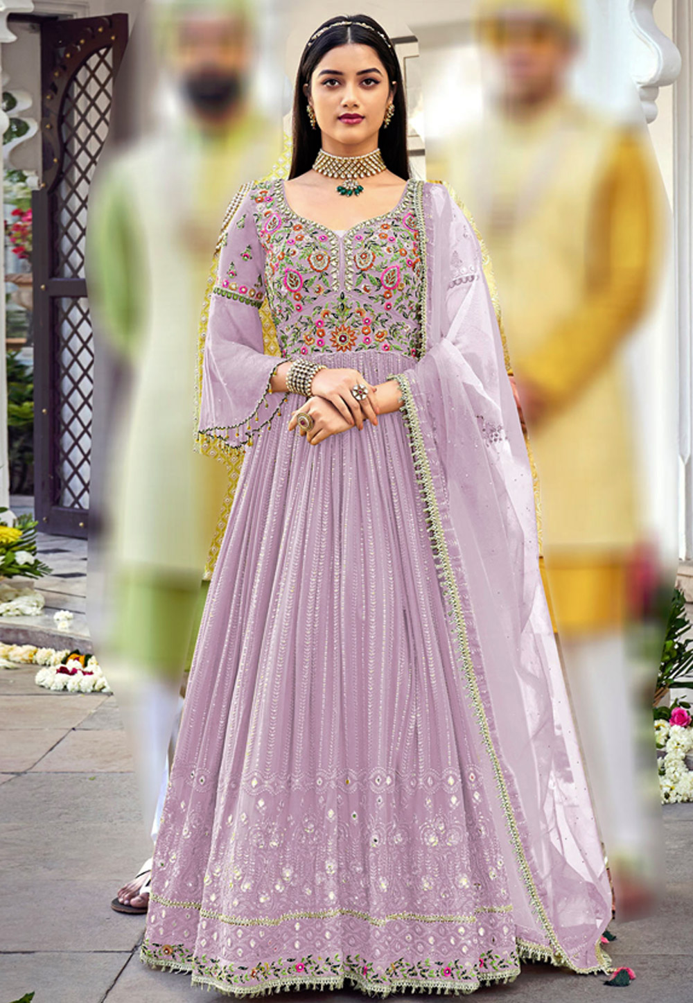 Light Purple Faux Georgette Abaya Style Anarkali Suit 254384