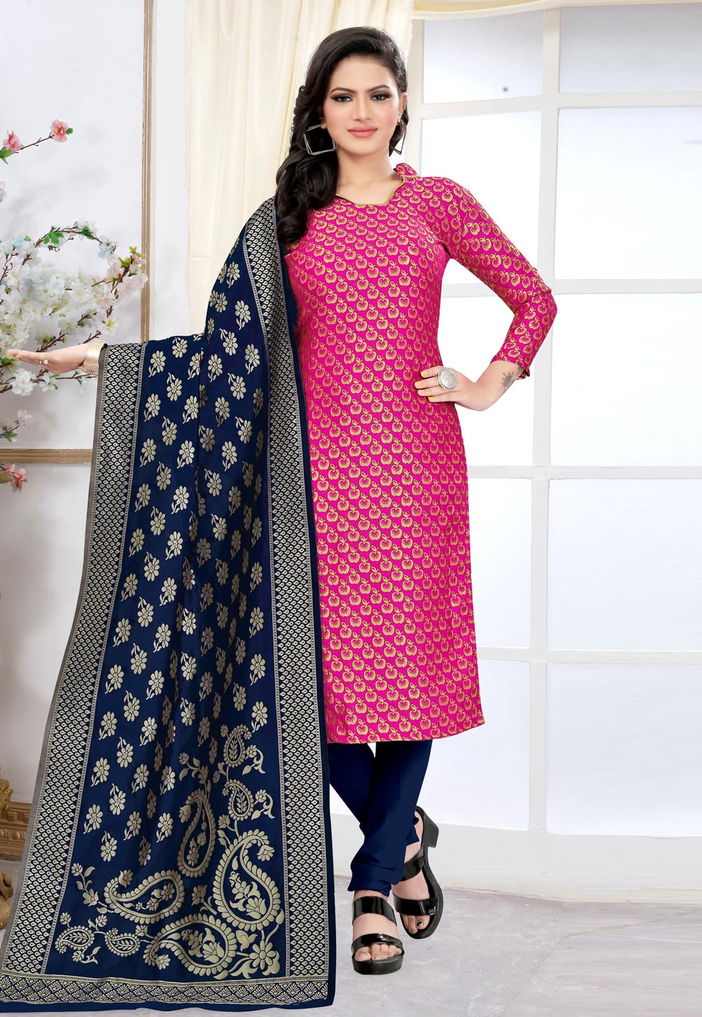 Pink Banarasi Silk Churidar Salwar Suit 235469