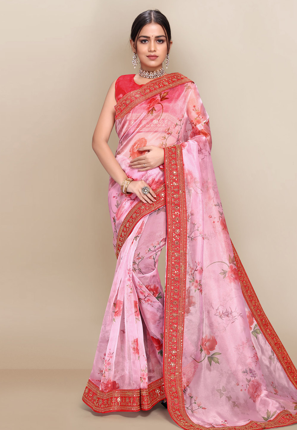 Pink Organza Saree With Blouse 235454